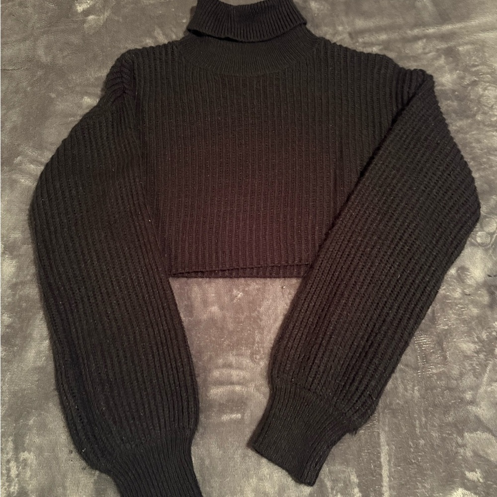 SHEIN Black Ribbed Cropped Cowl Neck Sweater